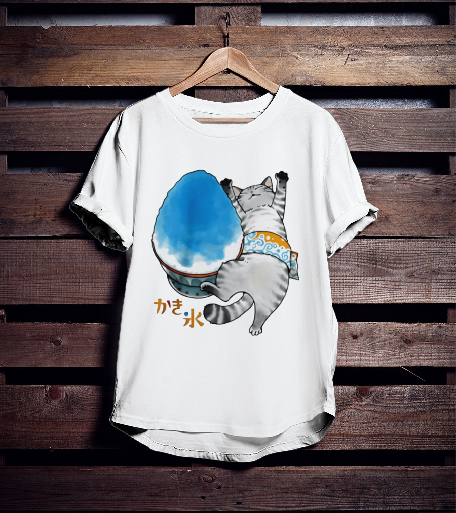 Tabby Cat Kakigori Shaved Ice Japanese Food Summer Relaxing Kaki Gori T-Shirt