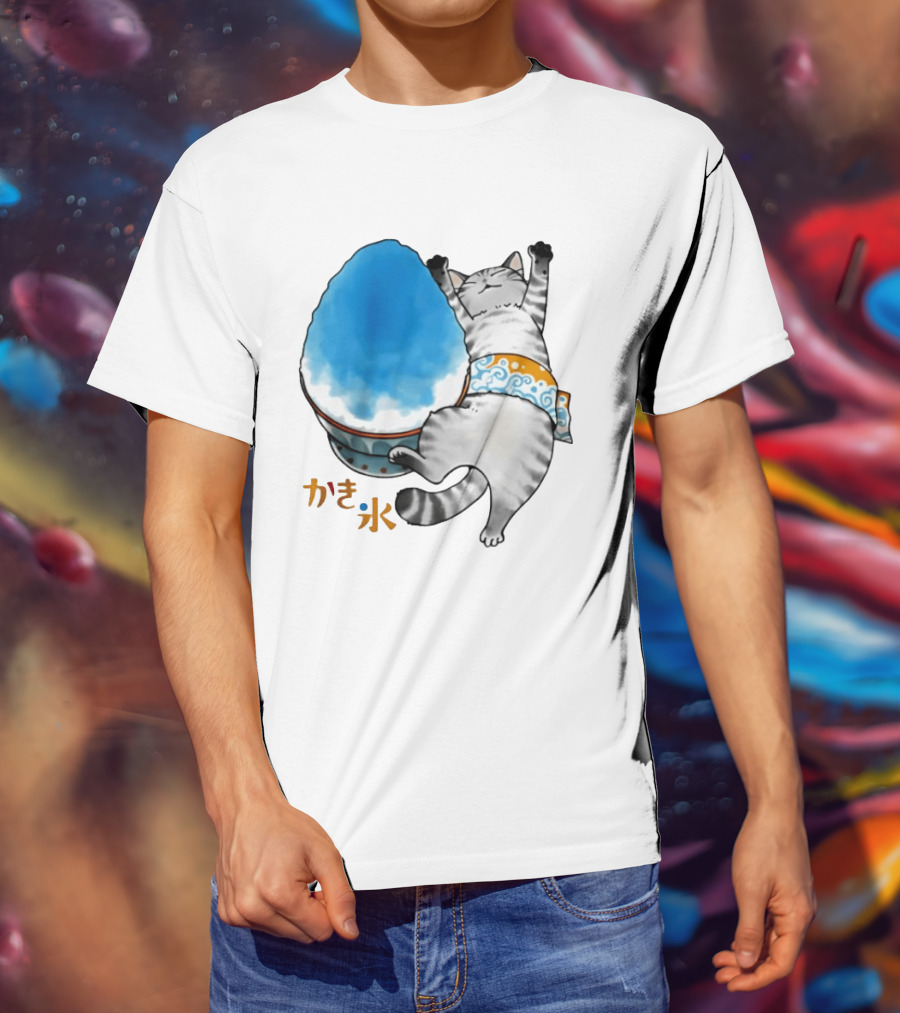 Tabby Cat Kakigori Shaved Ice Japanese Food Summer Relaxing Kaki Gori T-Shirt