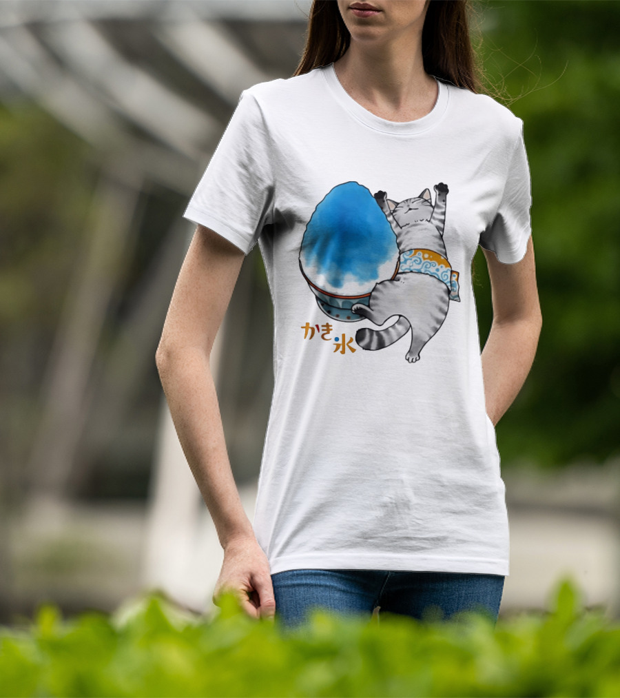 Tabby Cat Kakigori Shaved Ice Japanese Food Summer Relaxing Kaki Gori T-Shirt