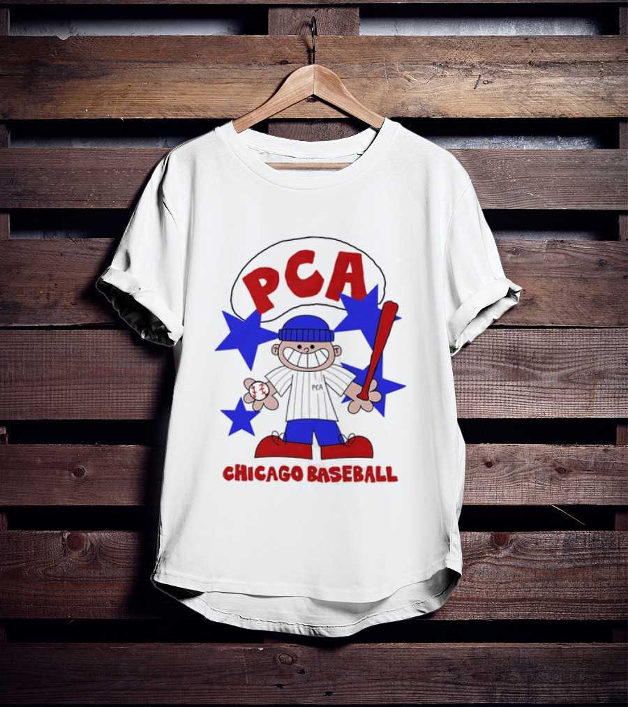 PCA Chicago Baseball Cartoon Youth Kids Sports Humor Red Blue Stars T-Shirt