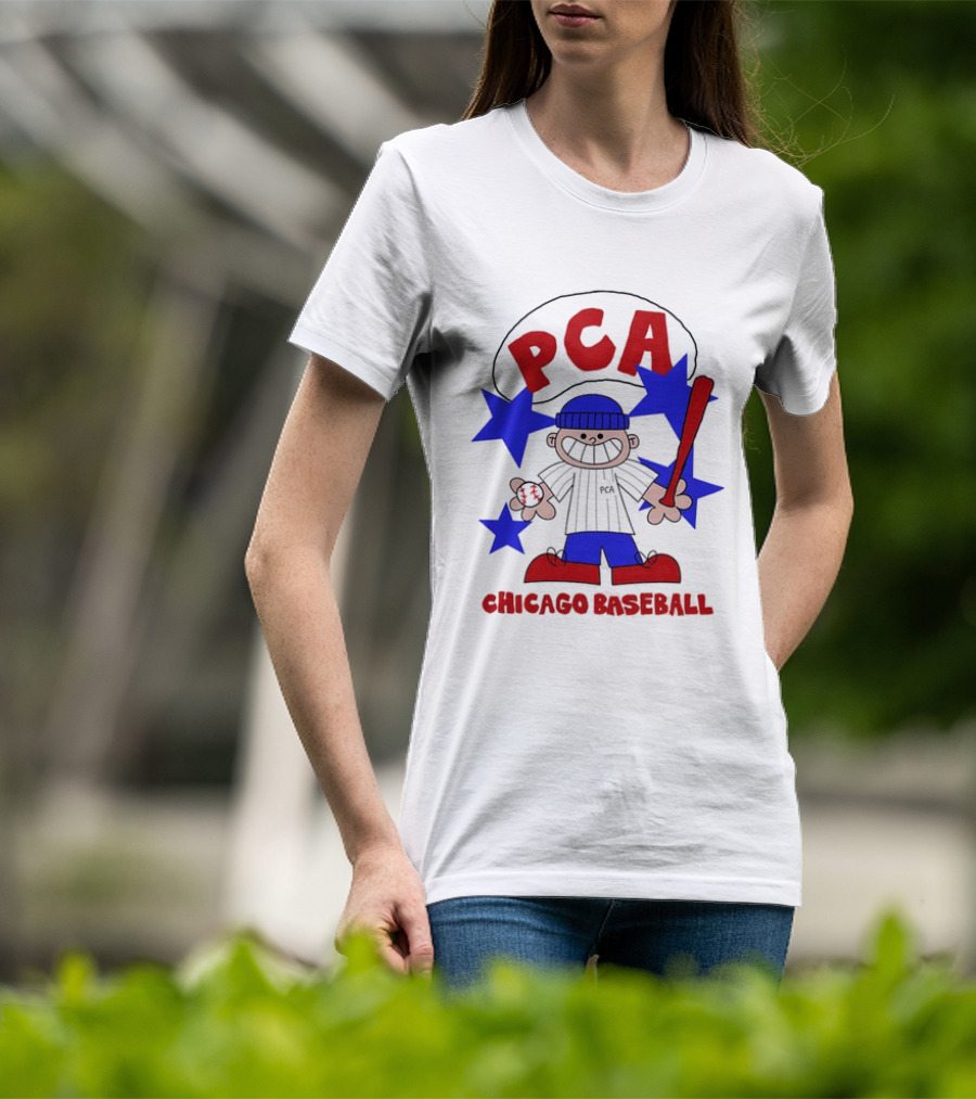 PCA Chicago Baseball Cartoon Youth Kids Sports Humor Red Blue Stars T-Shirt