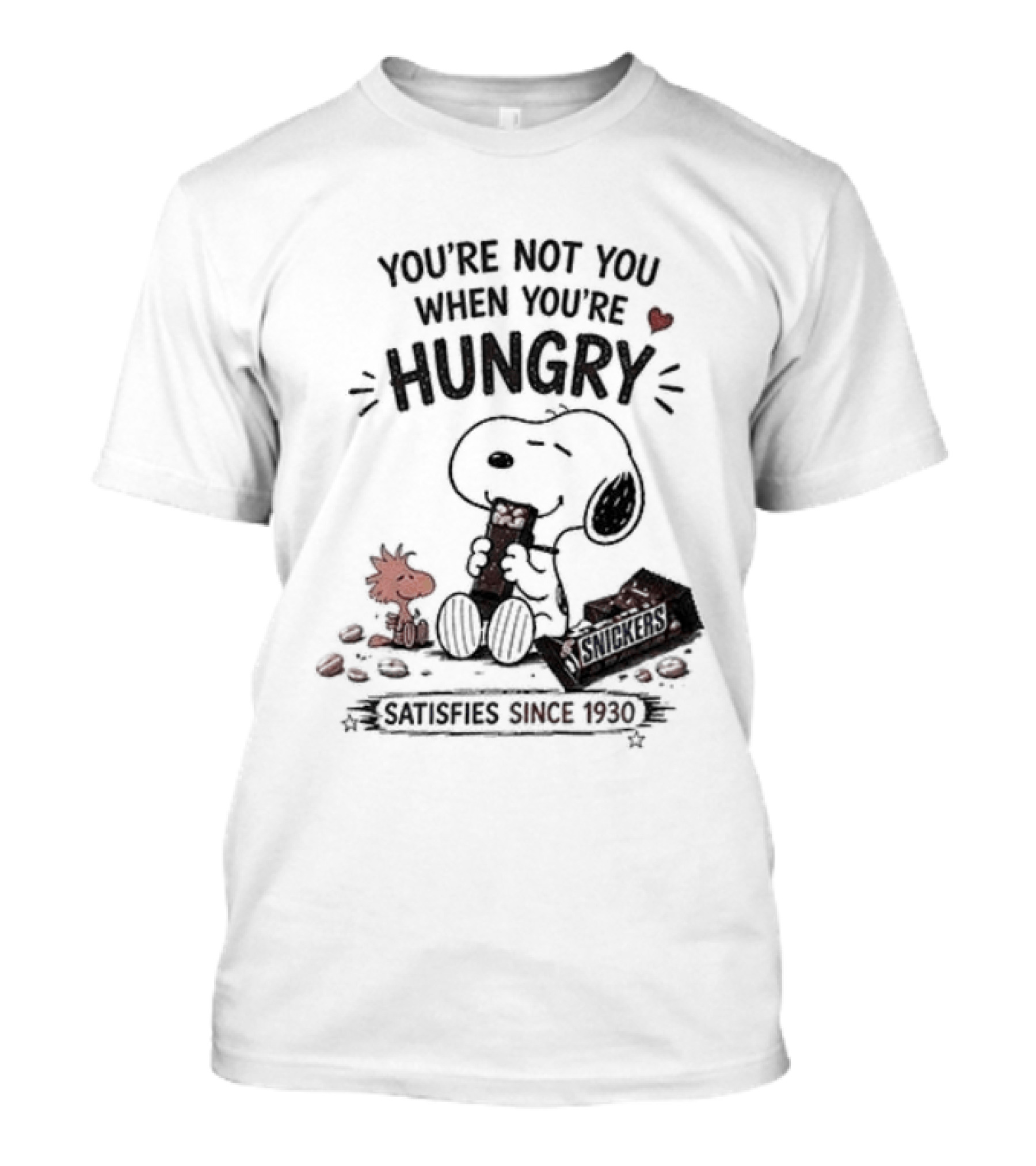 Peanuts Snoopy And Woodstock You're Not You When You're Hungry Snickers T-Shirt