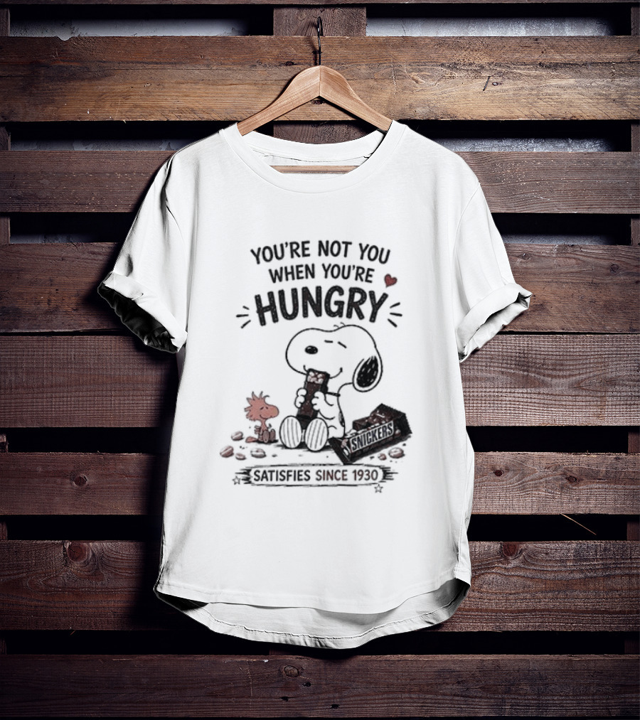 Peanuts Snoopy And Woodstock You're Not You When You're Hungry Snickers T-Shirt