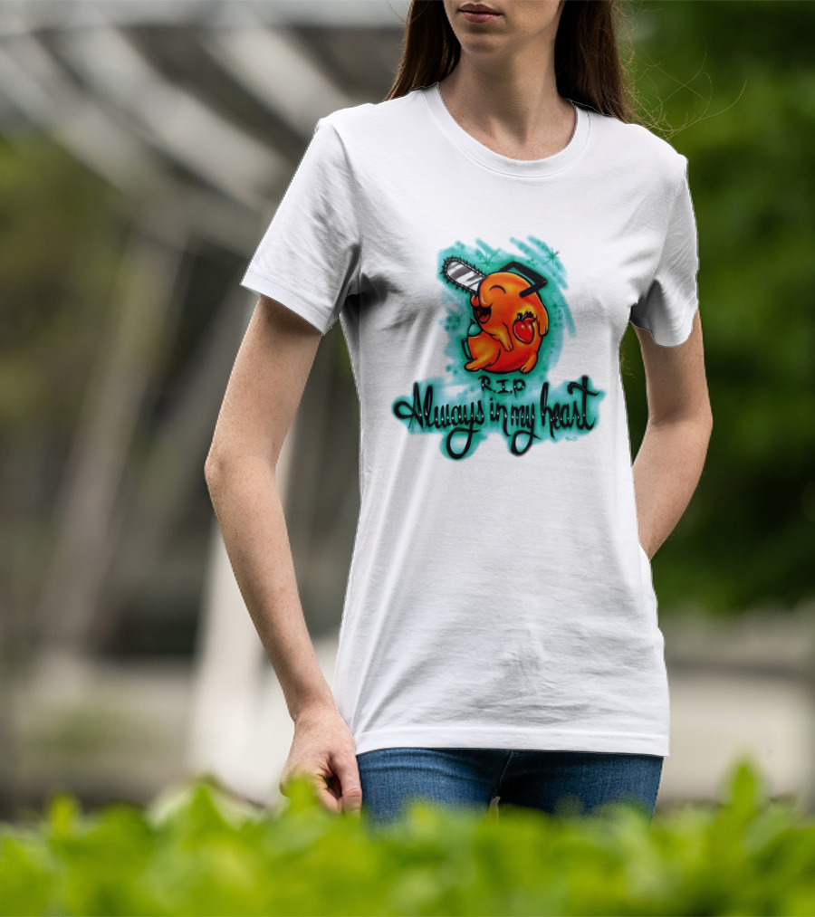 Pochita Chainsaw Man RIP Always In My Heart Memorial Anime T-Shirt