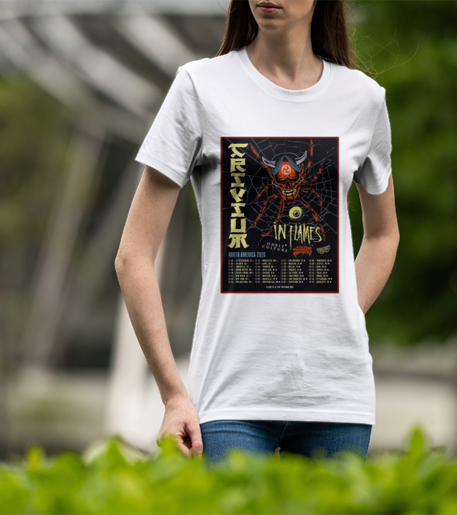 Trivium In Flames Orbit Culture Fit For An Autopsy North America 2026 Tour Dates And Locations T-Shirt