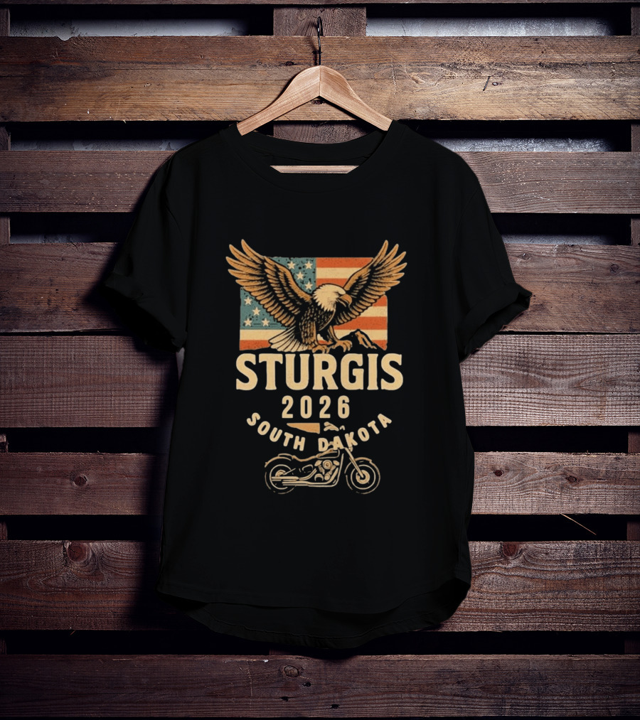 Sturgis 2026 American Flag Eagle South Dakota Motorcycle Bike Week T-Shirt