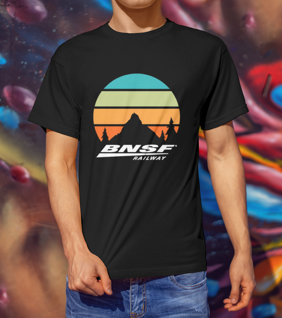BNSF Railway Mountain Landscape Retro Sunset T-Shirt