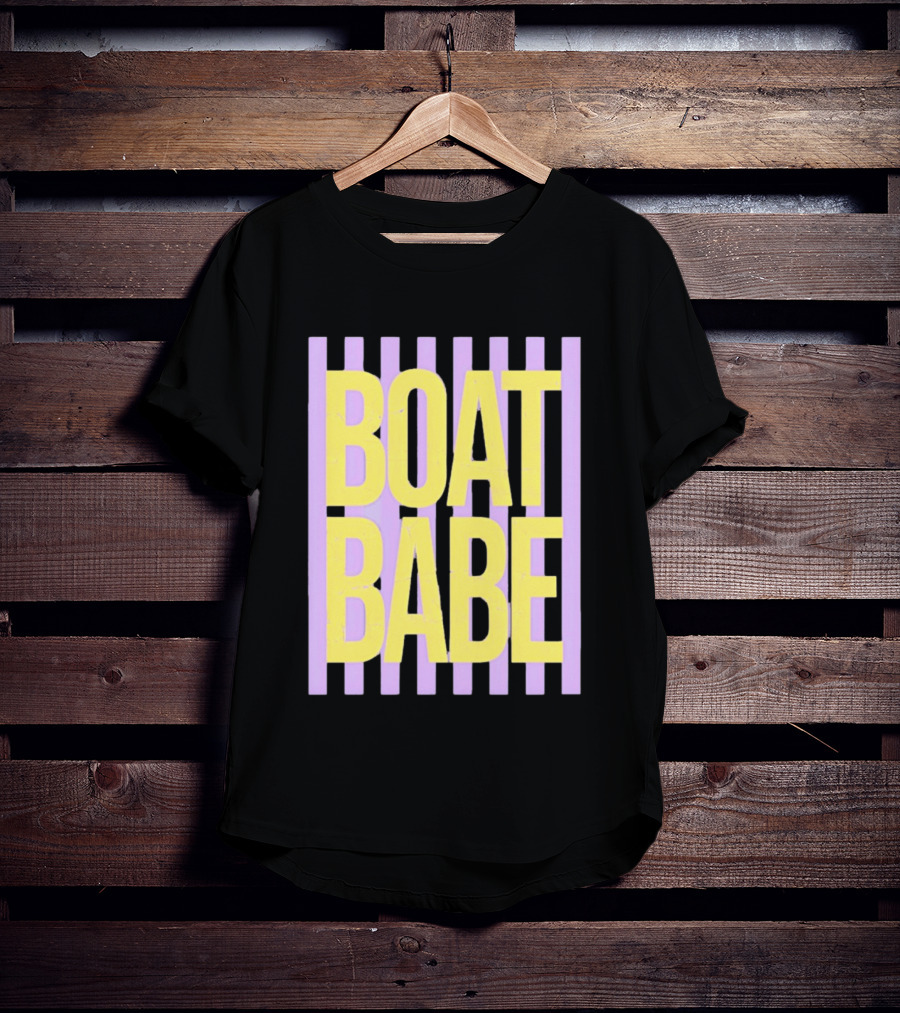 Boat Babe Distressed Striped Nautical Violet Yellow Letters T-Shirt