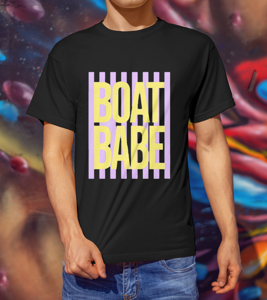 Boat Babe Distressed Striped Nautical Violet Yellow Letters T-Shirt