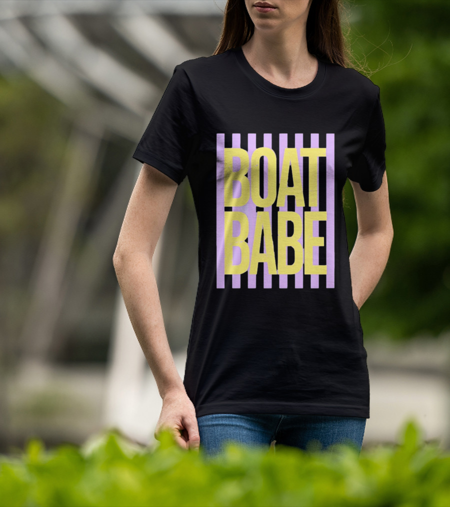 Boat Babe Distressed Striped Nautical Violet Yellow Letters T-Shirt