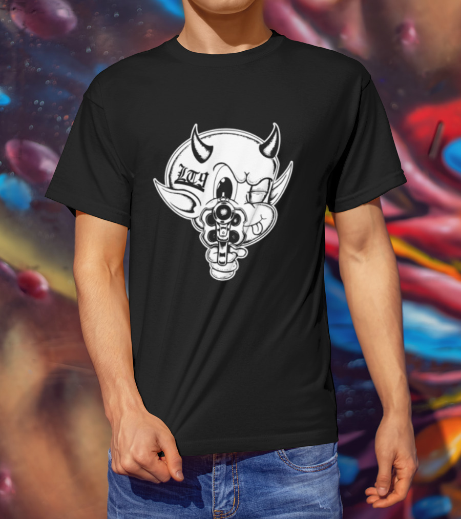 Loadthanine Store Devil Gun Horns Mask T-Shirt