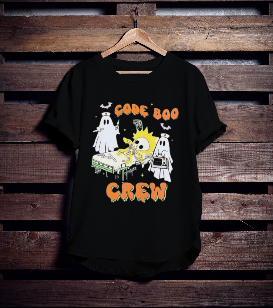 Code Boo Crew Halloween Ghost Nurse Skeleton Scene T-Shirt