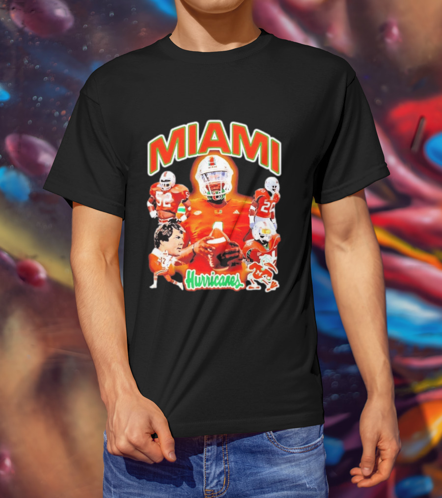 Miami Hurricanes Football Players Collage With Iconic Team Spirit T-Shirt