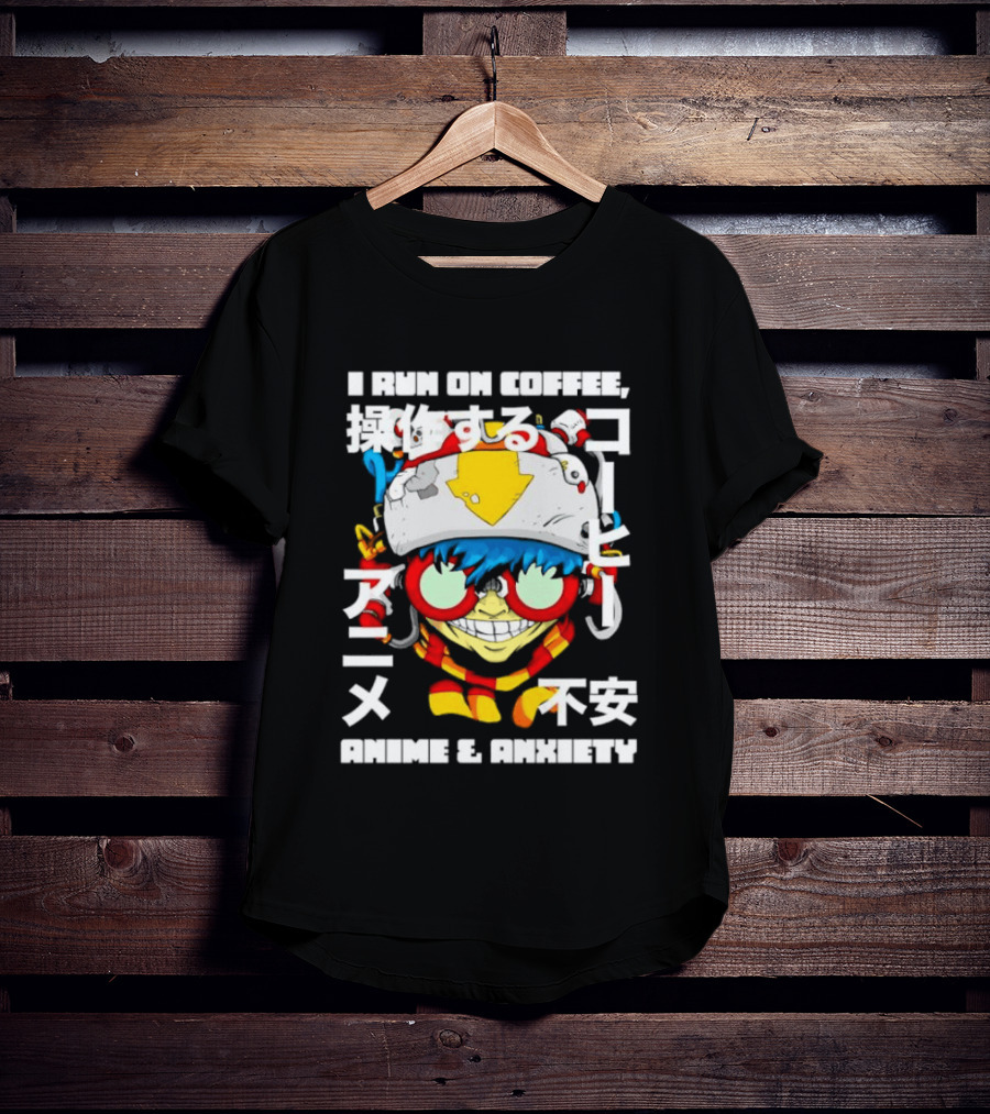 I Run On Coffee Anime And Anxiety Colorful T-Shirt
