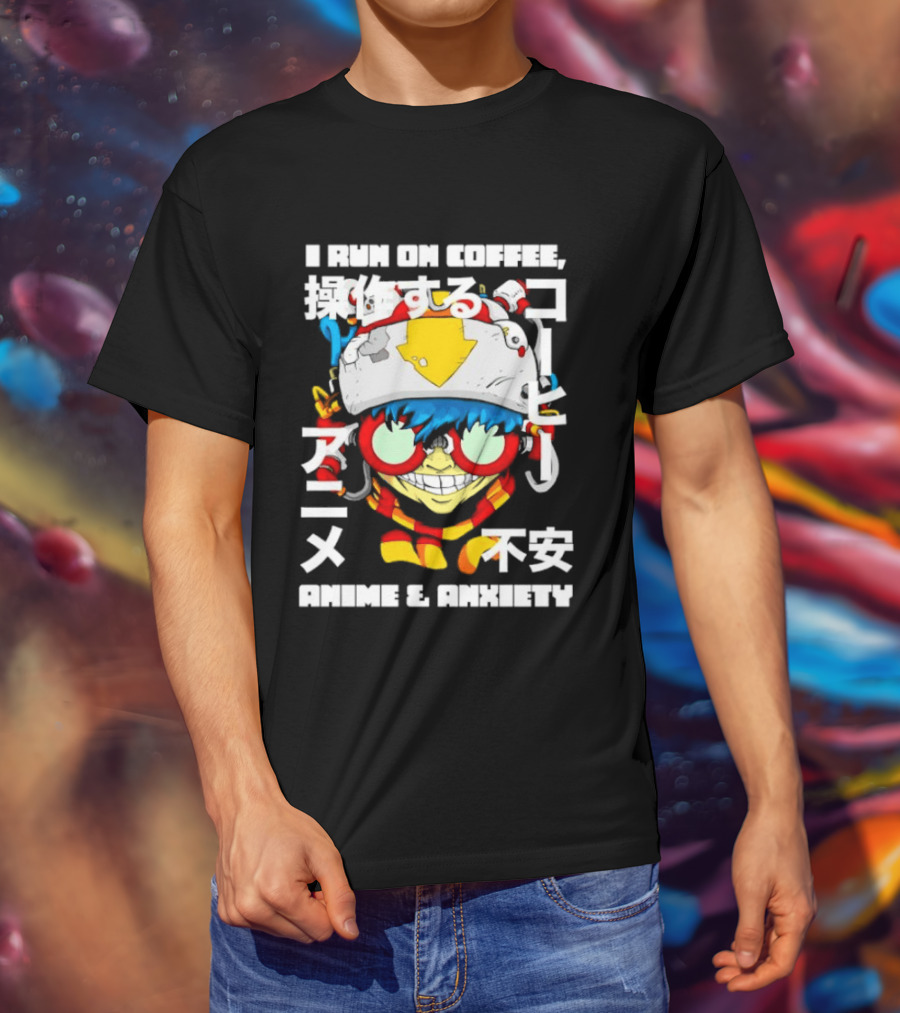 I Run On Coffee Anime And Anxiety Colorful T-Shirt