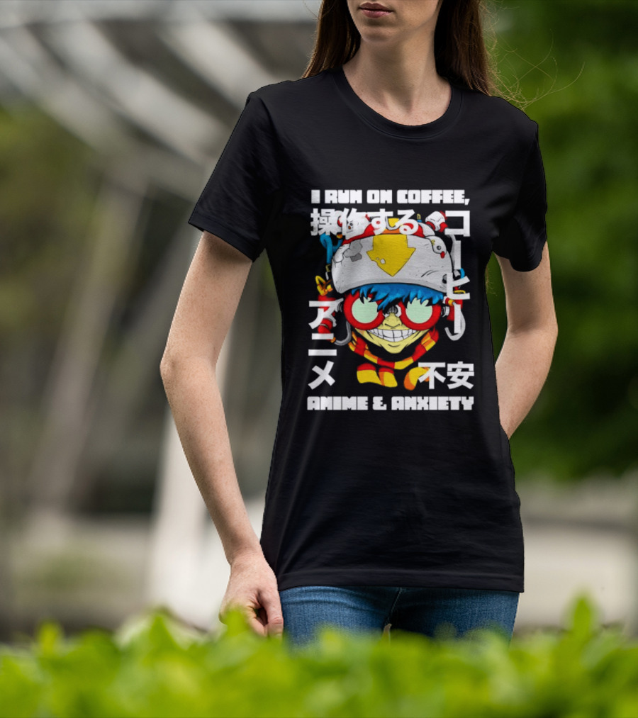 I Run On Coffee Anime And Anxiety Colorful T-Shirt