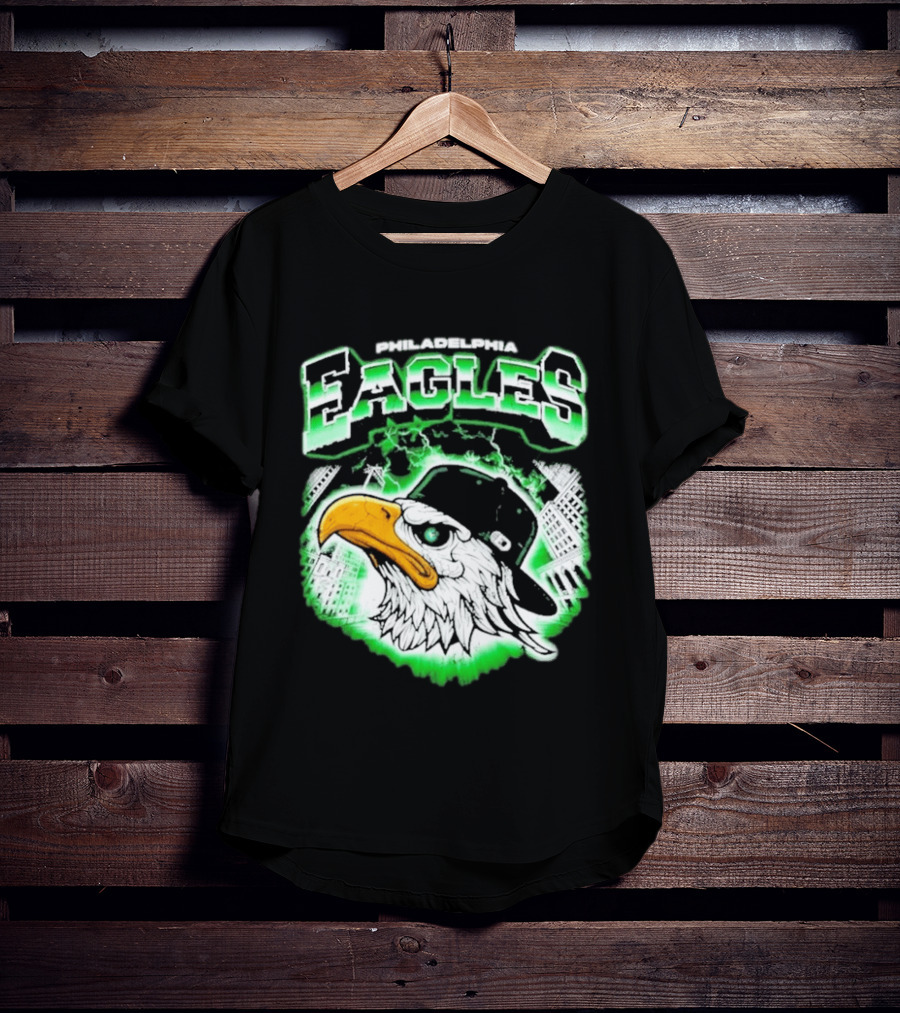 Philadelphia Eagles Mascot With Baseball Cap And City Skyline T-Shirt
