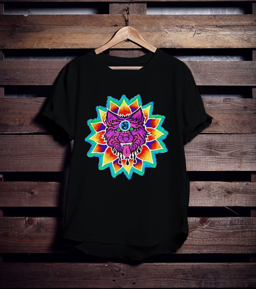 Sj Wolf Mandala Psychedelic Tribal Vivid T-Shirt