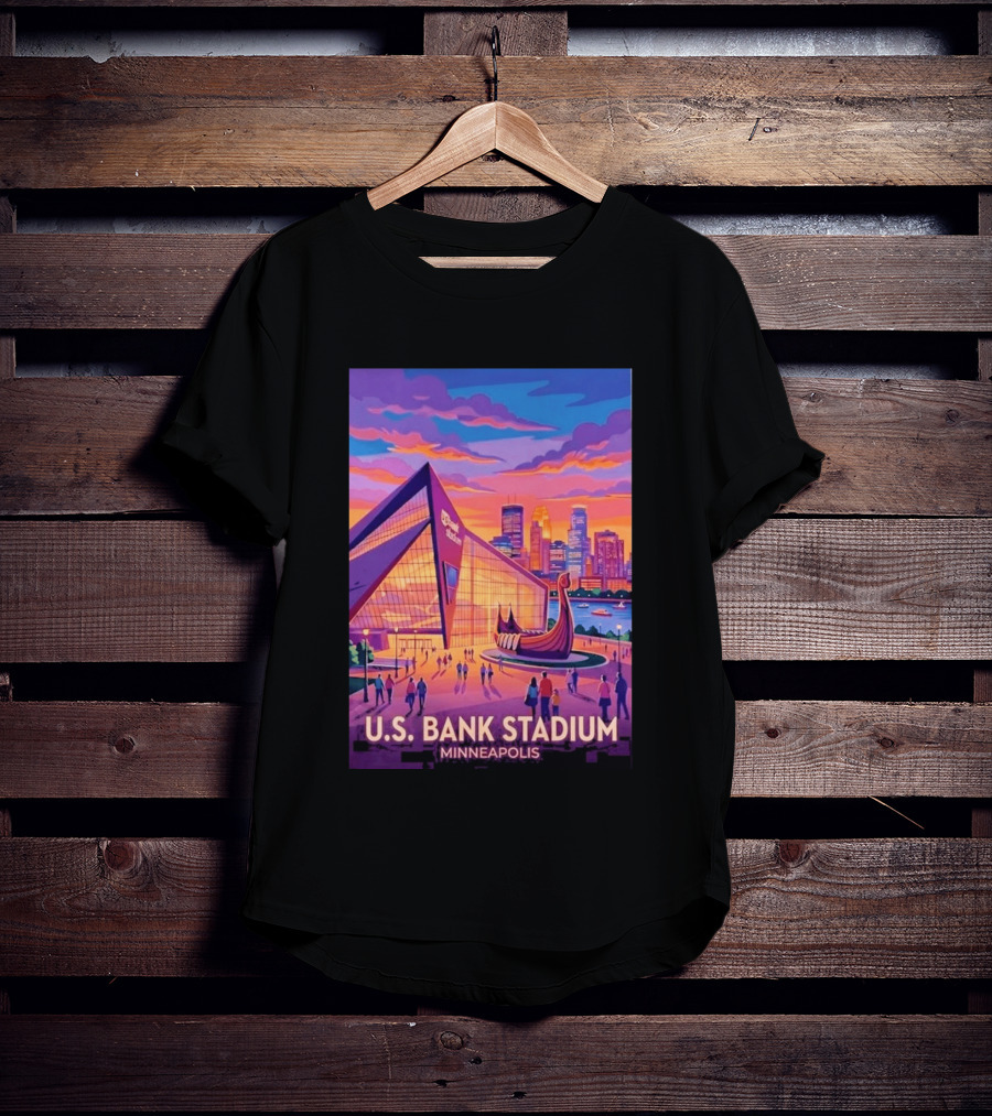 U.S. Bank Stadium Minneapolis Skyline Viking Boat Minnesota T-Shirt