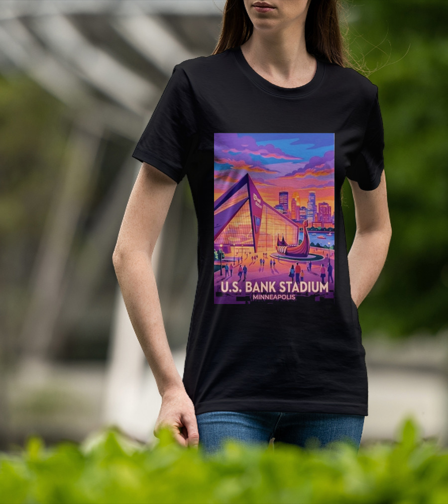 U.S. Bank Stadium Minneapolis Skyline Viking Boat Minnesota T-Shirt