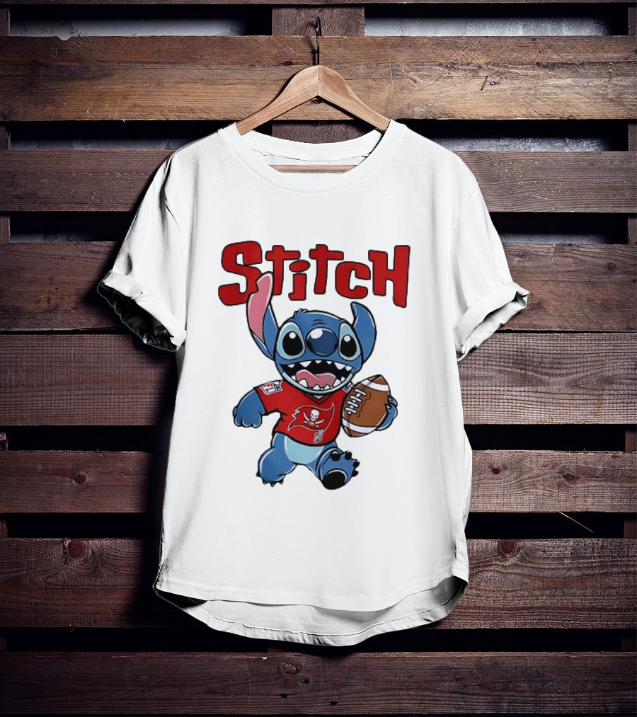 Stitch Tampa Bay Buccaneers Football Character Wearing Team Jersey T-Shirt