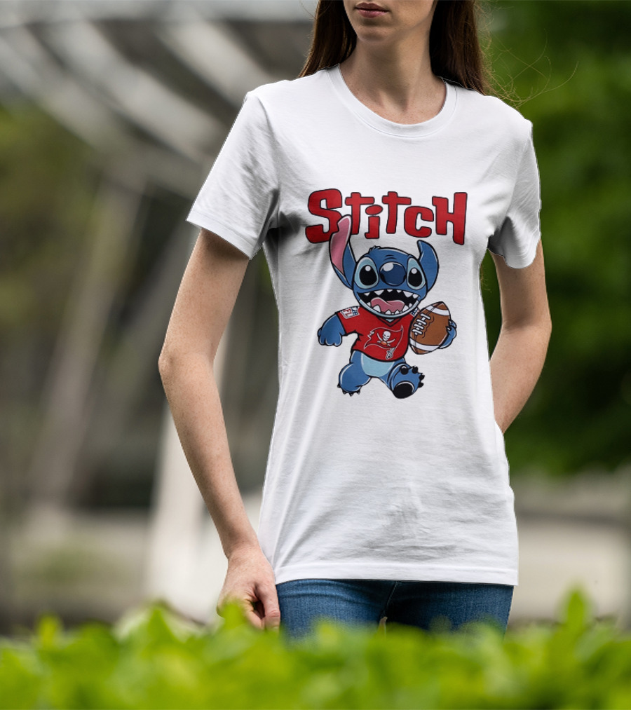 Stitch Tampa Bay Buccaneers Football Character Wearing Team Jersey T-Shirt