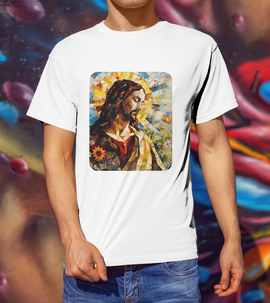 Jesus Christ Mosaic Sunflower Christian Religious T-Shirt