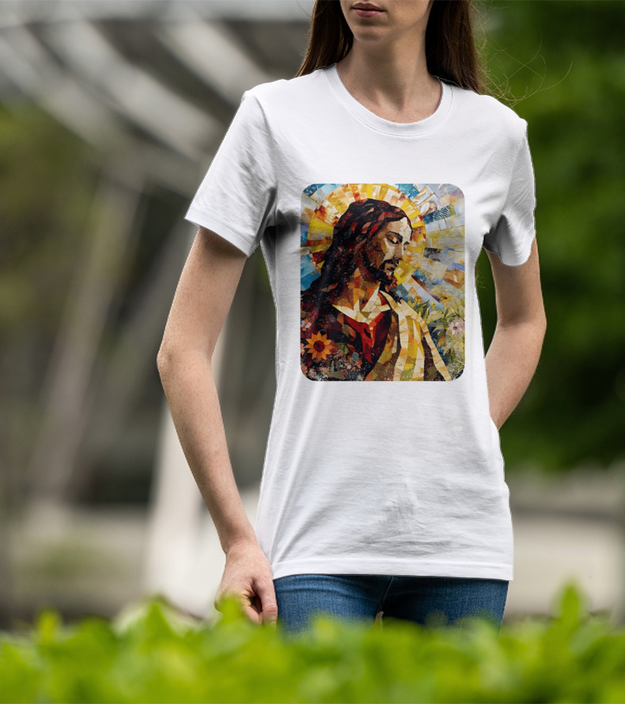 Jesus Christ Mosaic Sunflower Christian Religious T-Shirt