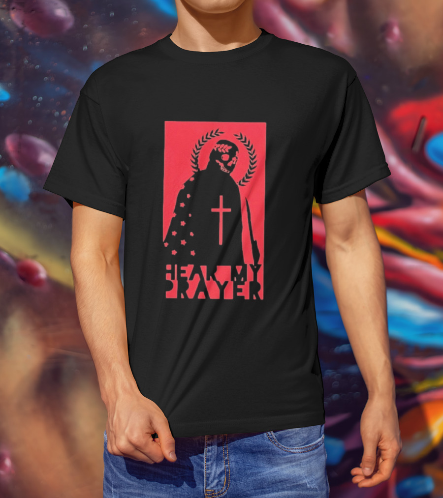 Hear My Prayer Skull Reaper Cross Halo Laural Wreath T-Shirt
