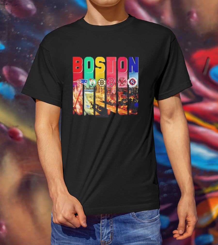 Boston Sports Patriots Celtics Bruins Red Sox BC Revolution Team Logos T-Shirt