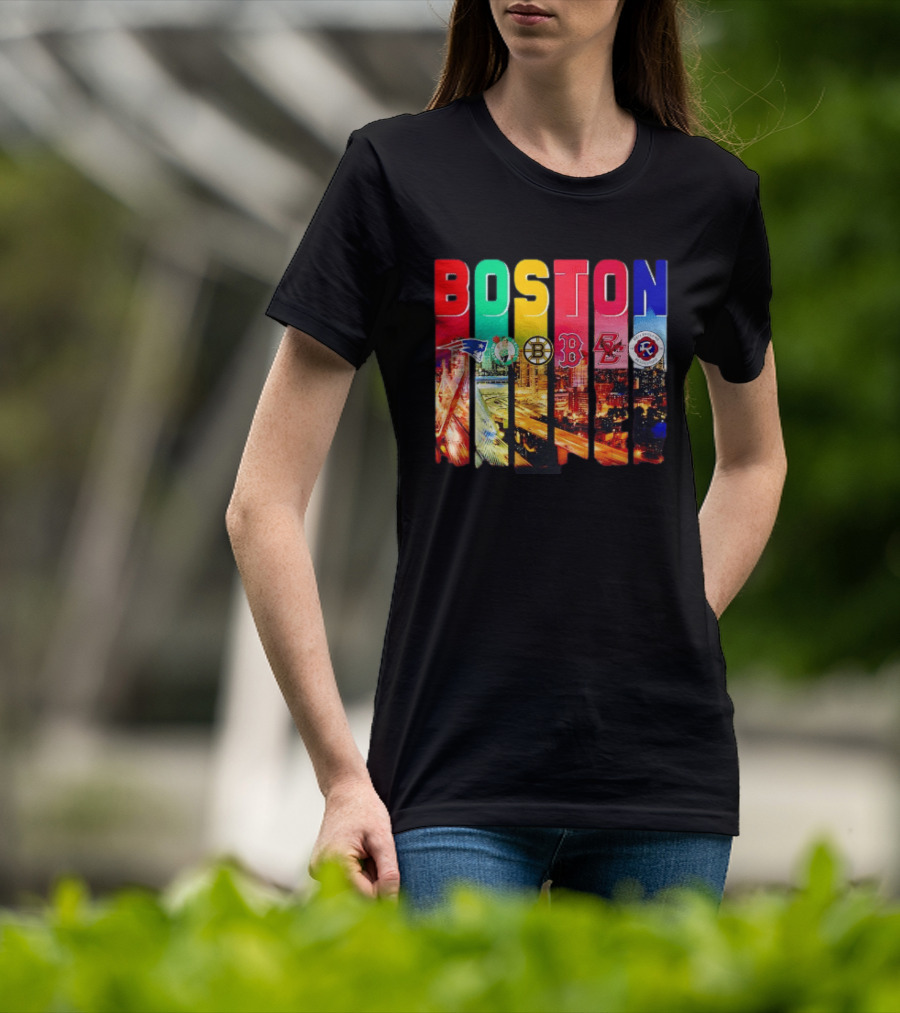Boston Sports Patriots Celtics Bruins Red Sox BC Revolution Team Logos T-Shirt