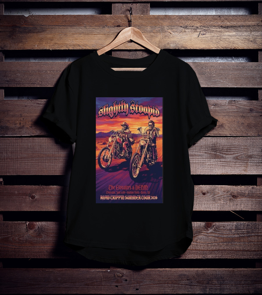 Slightly Stoopid Road Trippin Summer Tour 2026 The Elovaters DENM Boise Thursday July 30 Outlaw Field T-Shirt