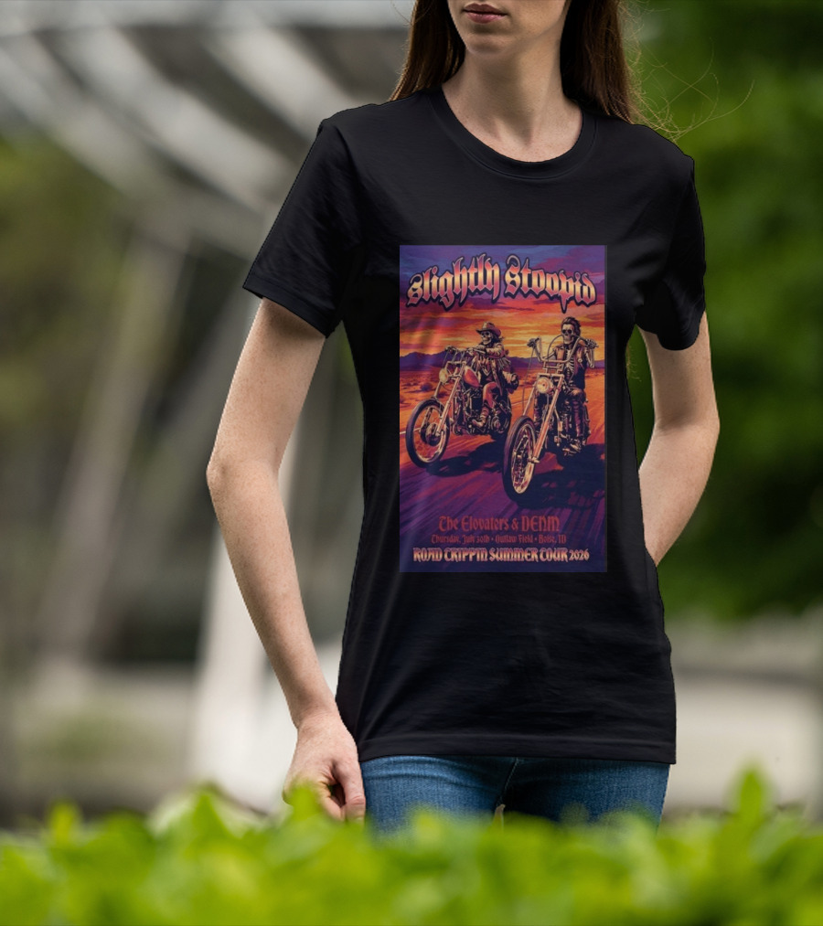 Slightly Stoopid Road Trippin Summer Tour 2026 The Elovaters DENM Boise Thursday July 30 Outlaw Field T-Shirt