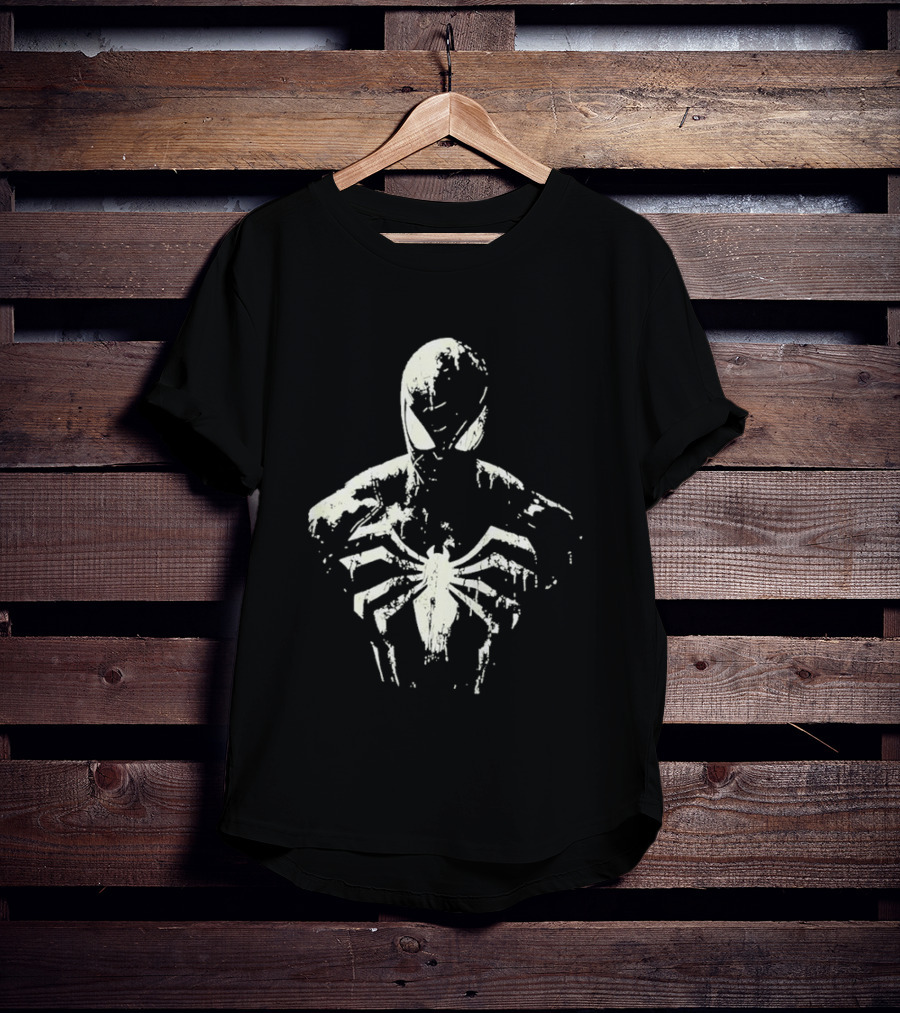 Spider Man Marvel Superhero White Symbol On Black T-Shirt