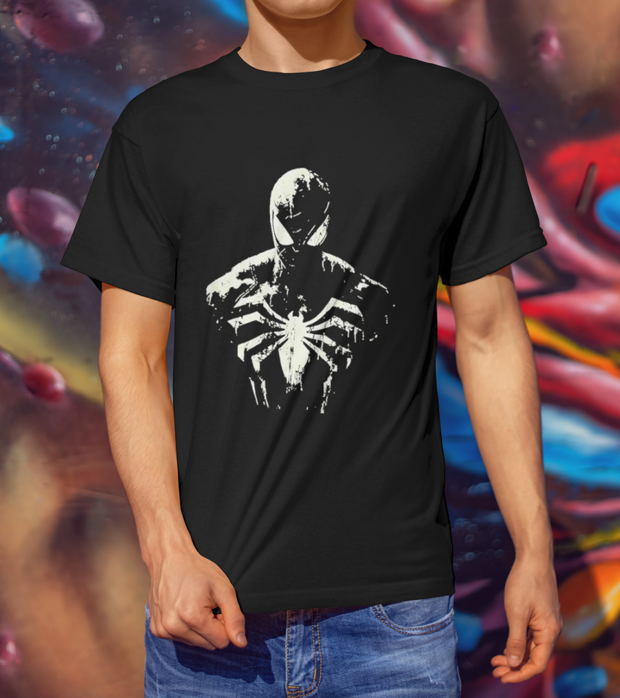 Spider Man Marvel Superhero White Symbol On Black T-Shirt