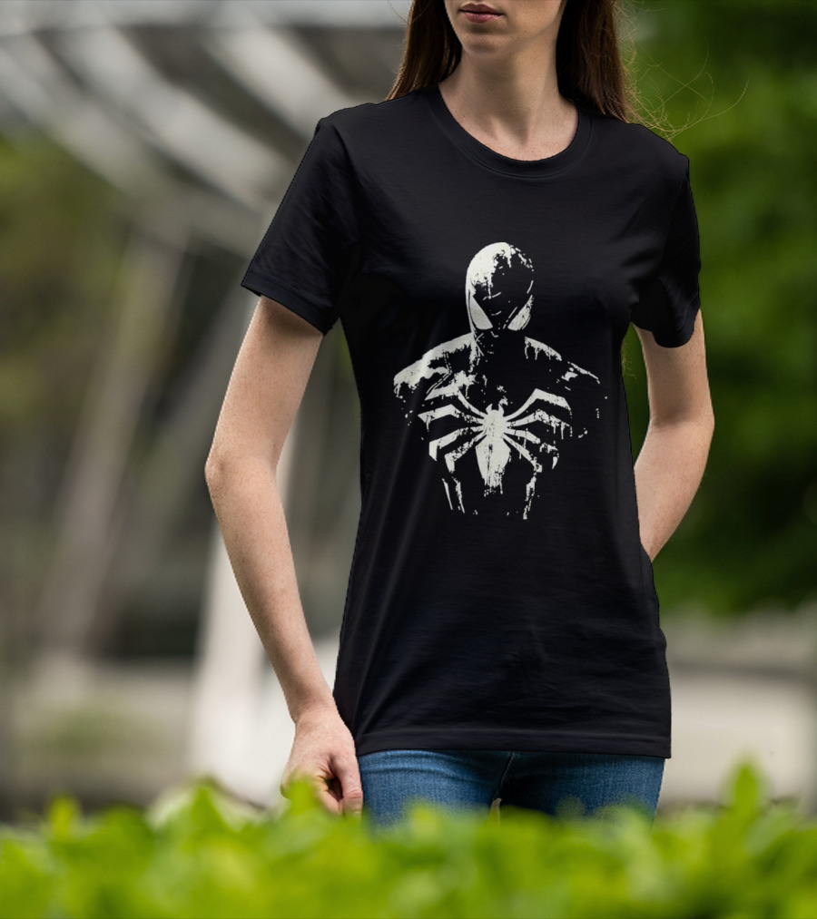 Spider Man Marvel Superhero White Symbol On Black T-Shirt