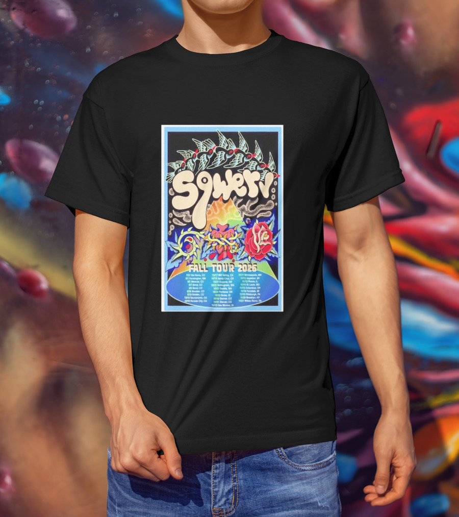 Squeaky Fall Tour 2026 Psychedelic With Rose And Leaf T-Shirt