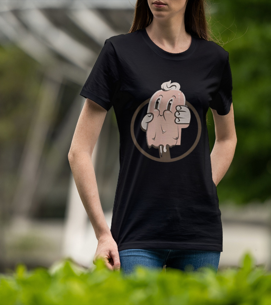 Melting Popsicle Cartoon Character With Circle T-Shirt