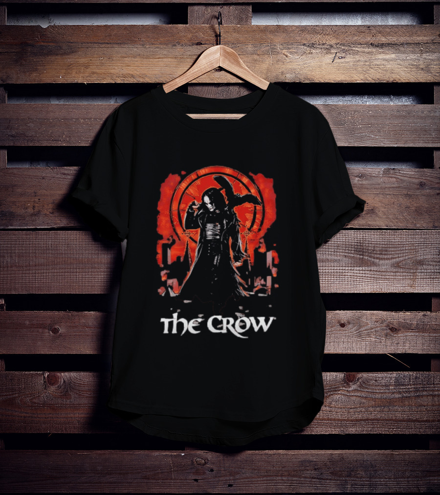 The Crow Brandon Lee Gothic Movie Iconic Dark Aesthetic With Red T-Shirt
