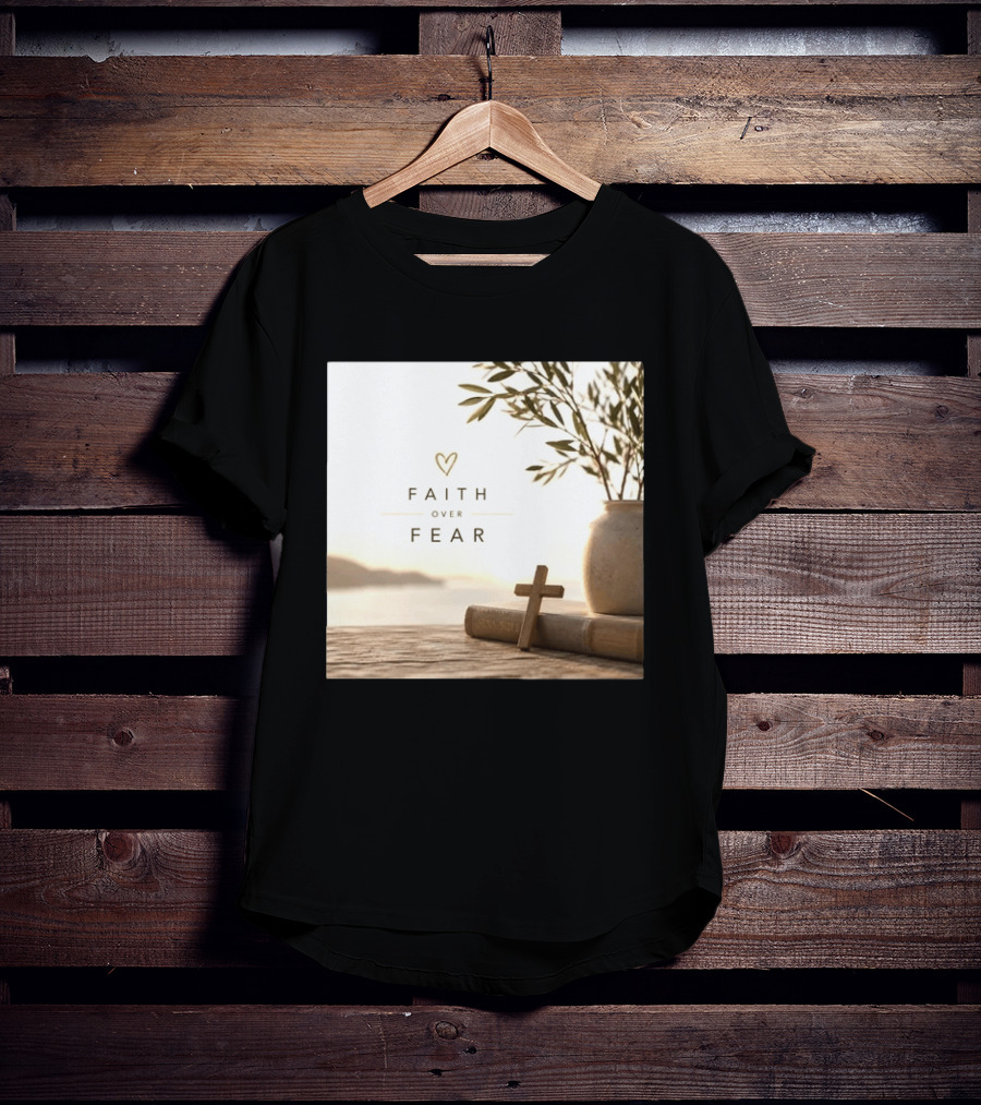 Faith Over Fear Christian Cross Heart With Bible And Olive Branches T-Shirt