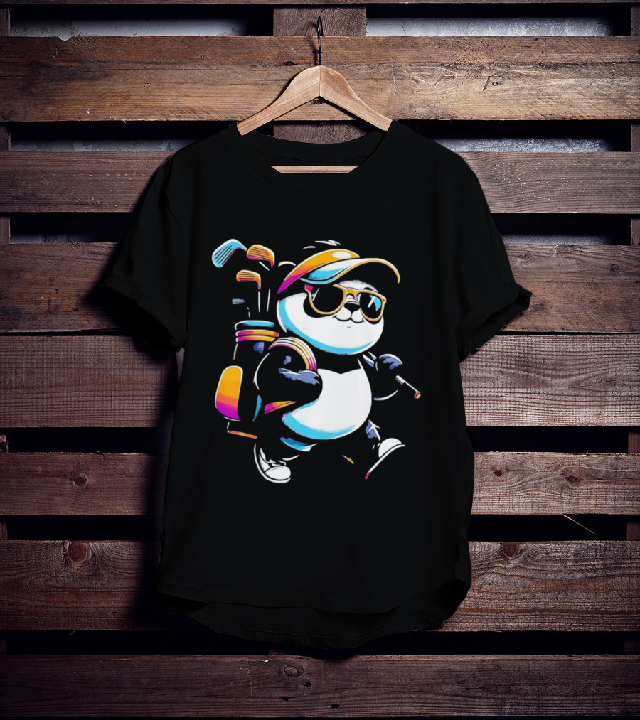 Panda Golfer Sunglasses Golf Bag Vibrant Club T-Shirt