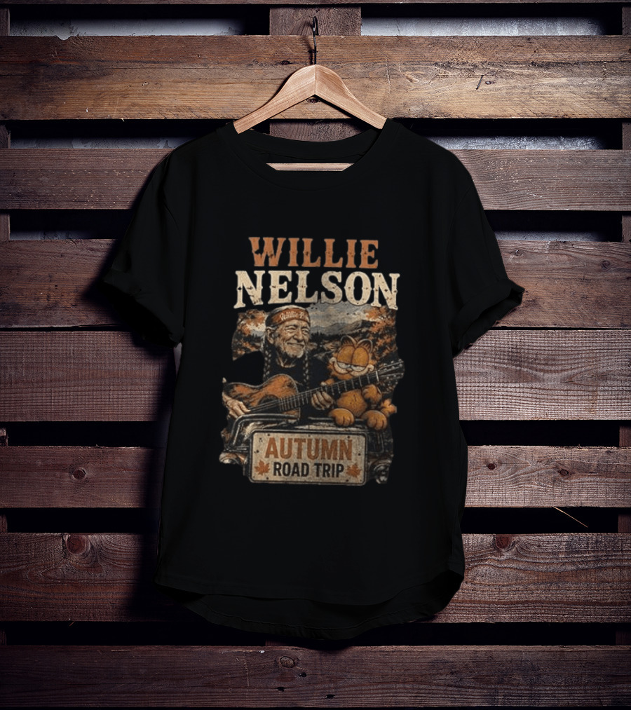Willie Nelson Autumn Road Trip With Orange Cat T-Shirt