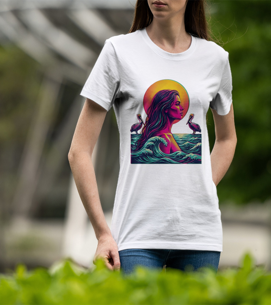 Gulf Coast Sunset Pelican Waves Woman T-Shirt