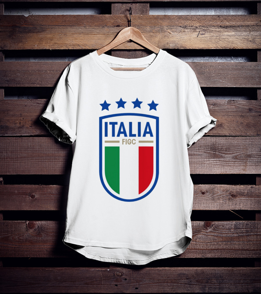 Italia FIGC Emblem Four Stars Badge Green White Red T-Shirt