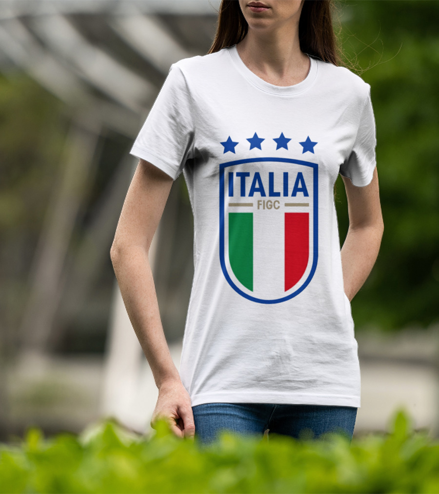Italia FIGC Emblem Four Stars Badge Green White Red T-Shirt