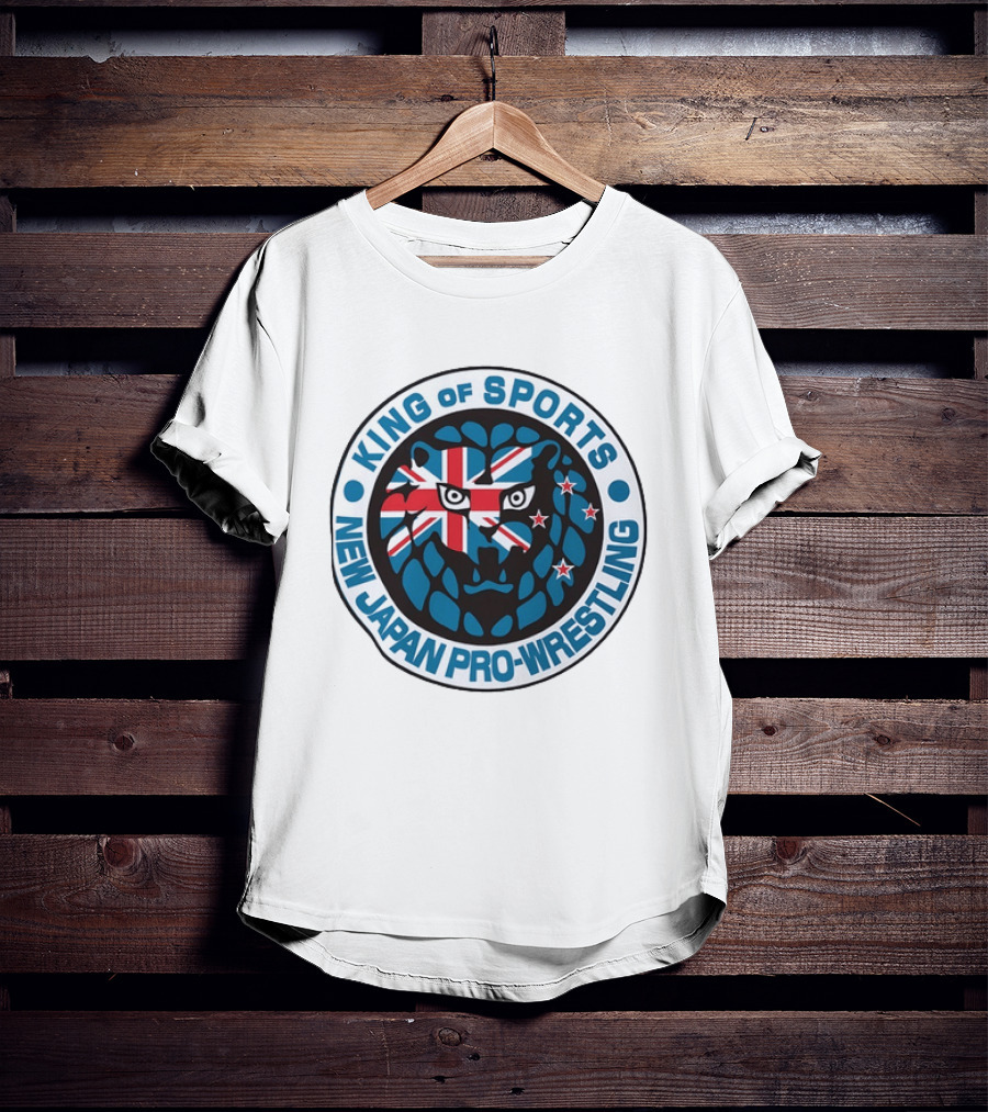 New Japan Pro Wrestling King Of Sports Lion Mark Icon With Union Jack And Stars T-Shirt