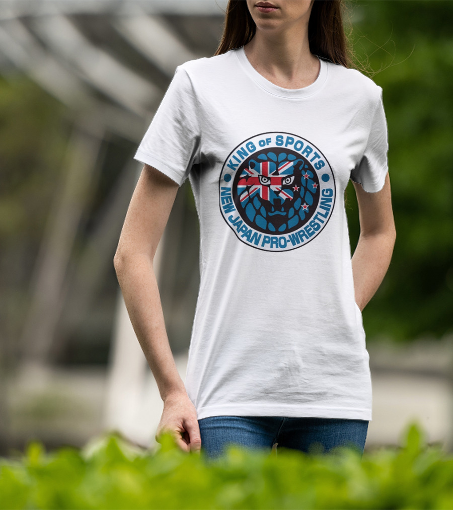 New Japan Pro Wrestling King Of Sports Lion Mark Icon With Union Jack And Stars T-Shirt