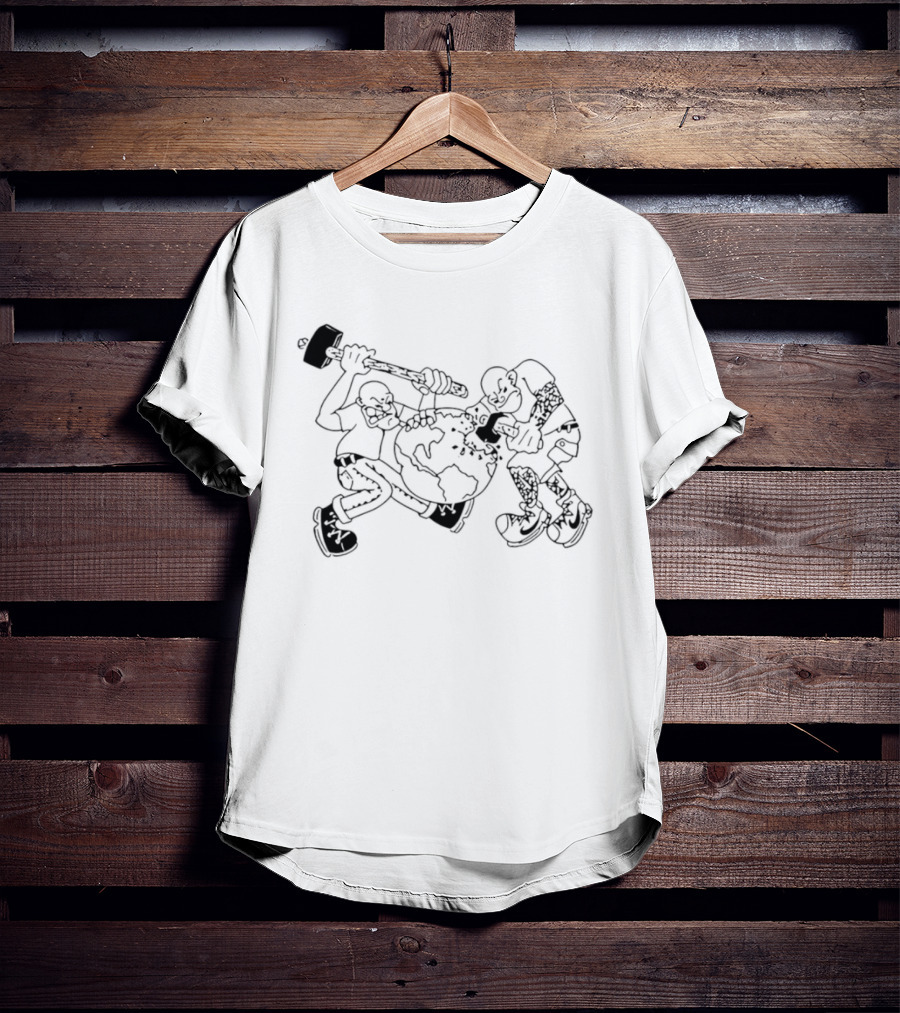 Skinhead Hammering The World Subculture Earth Tattoo T-Shirt