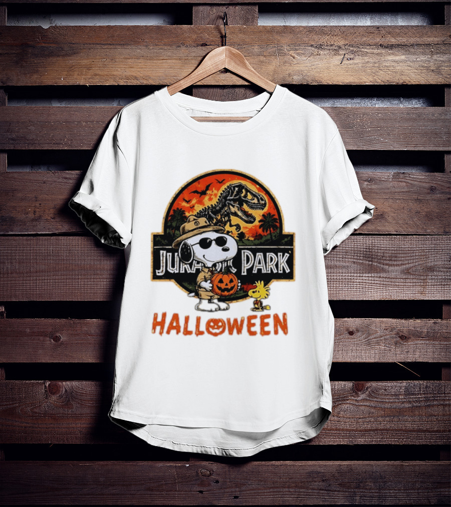 Snoopy Woodstock Jurassic Park Halloween Pumpkin T-Shirt