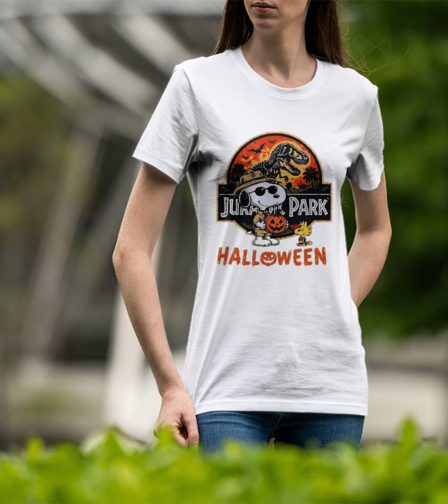 Snoopy Woodstock Jurassic Park Halloween Pumpkin T-Shirt